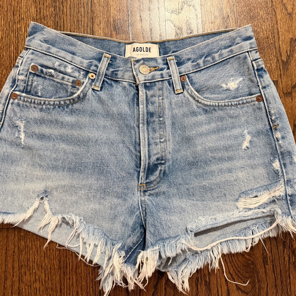 Agolde Parker Distressed High-Rise Denim Shorts